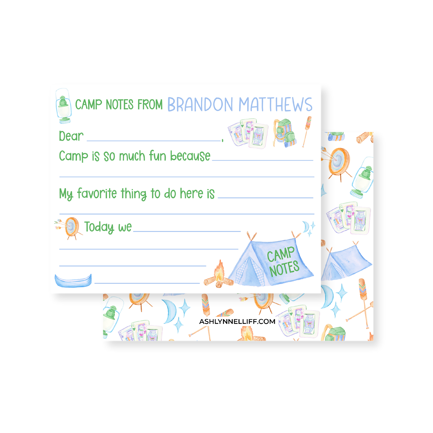 Camp Fill-in-the-Blank Blue Stationery