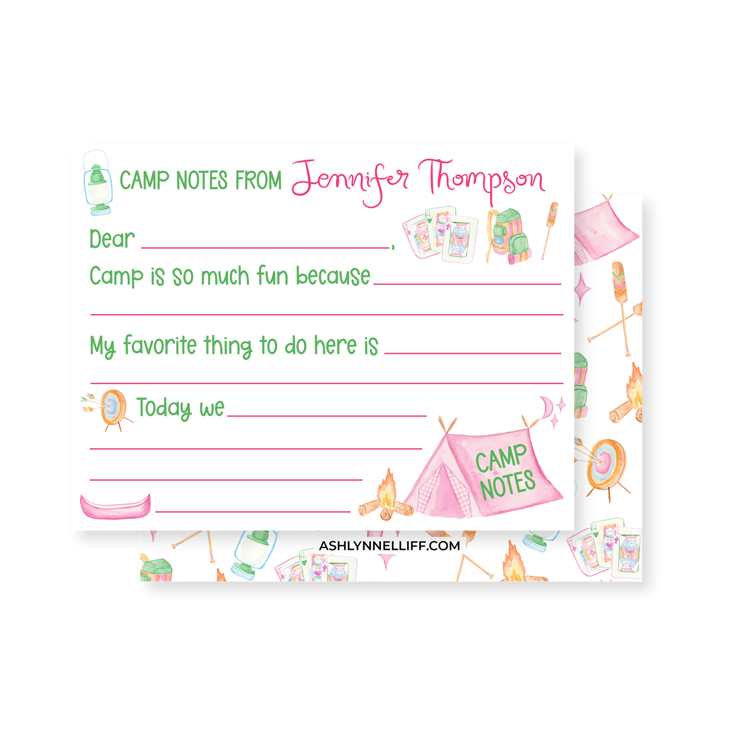 Camp Fill-in-the-Blank Pink Stationery