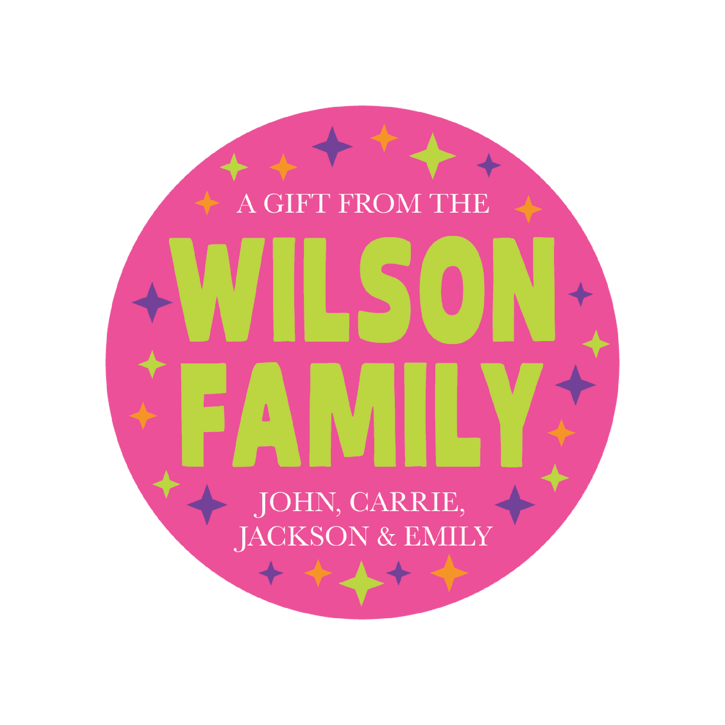 Pink & Green Family 3 inch Stickers