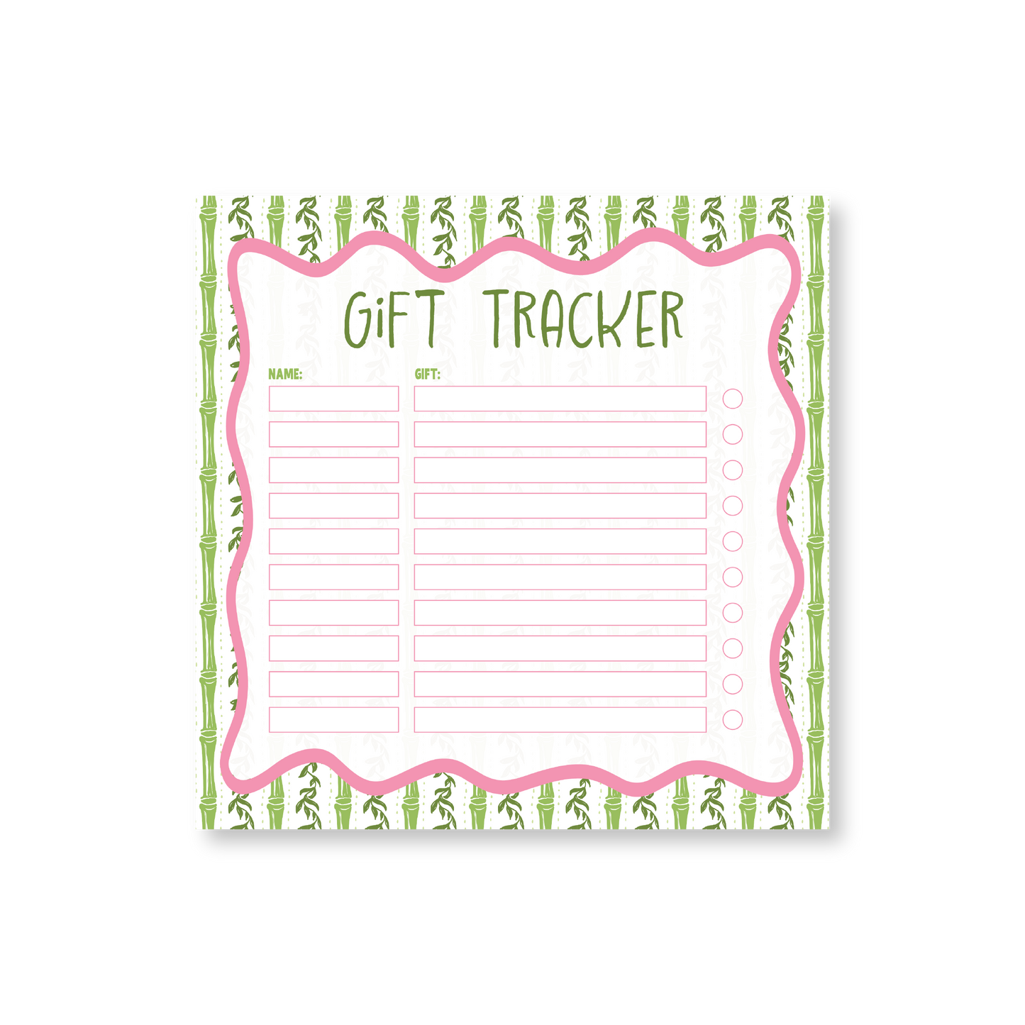 Gift Tracker Pink & Green Bamboo 8" Notepad