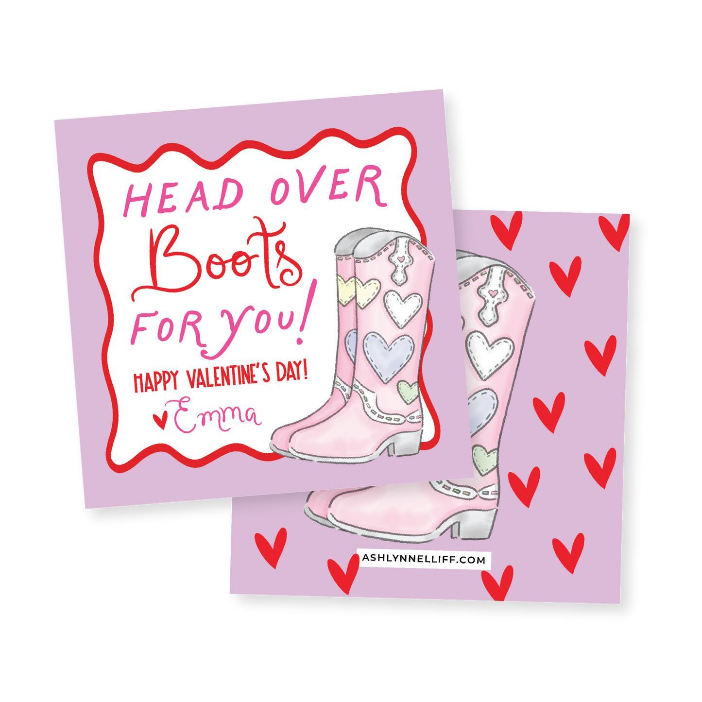 Head over Boots Pink Valentines Tag