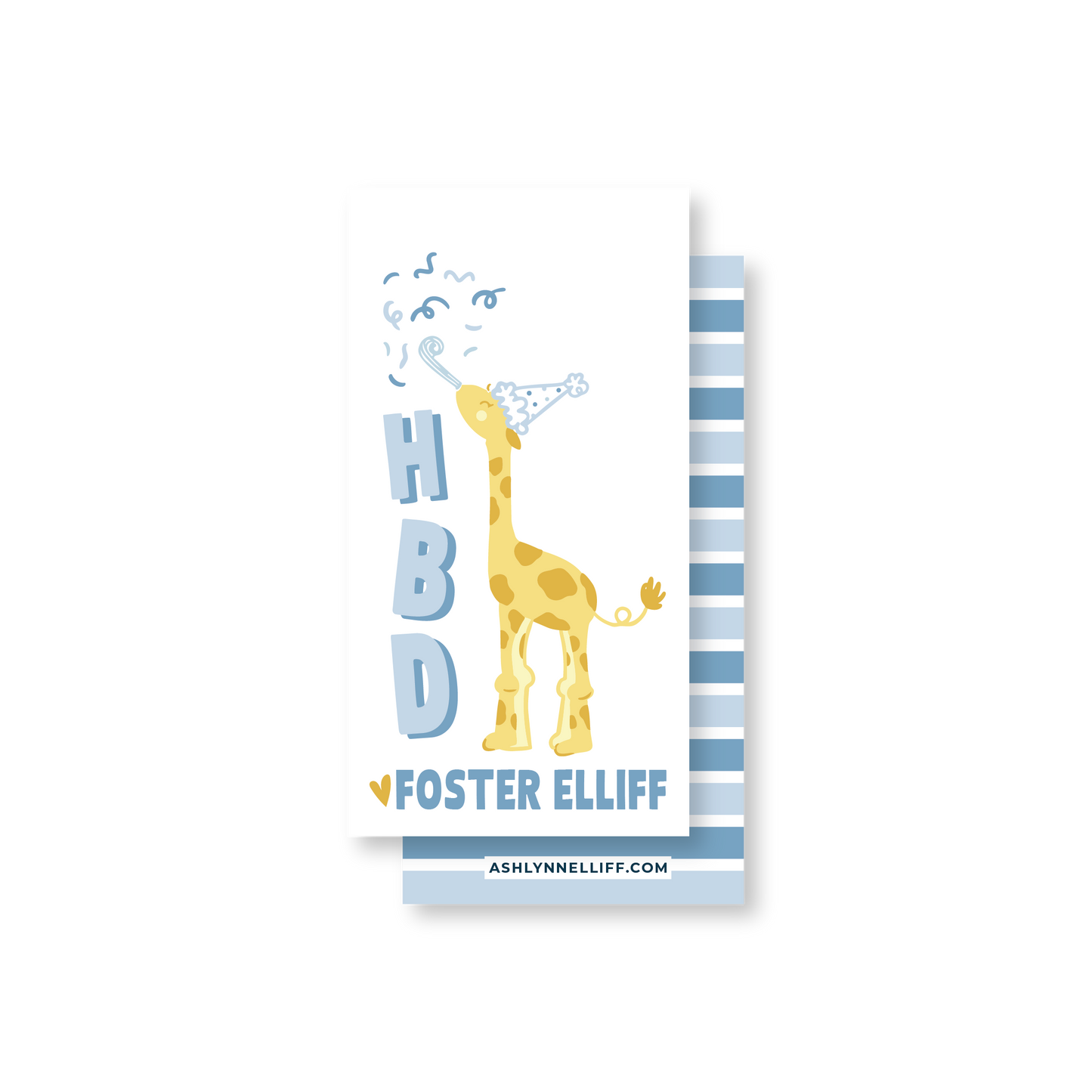 HBD Party Giraffe Blue Rectangle Gift Tag