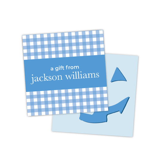 Blue Gingham Pumpkin Halloween Gift Tag