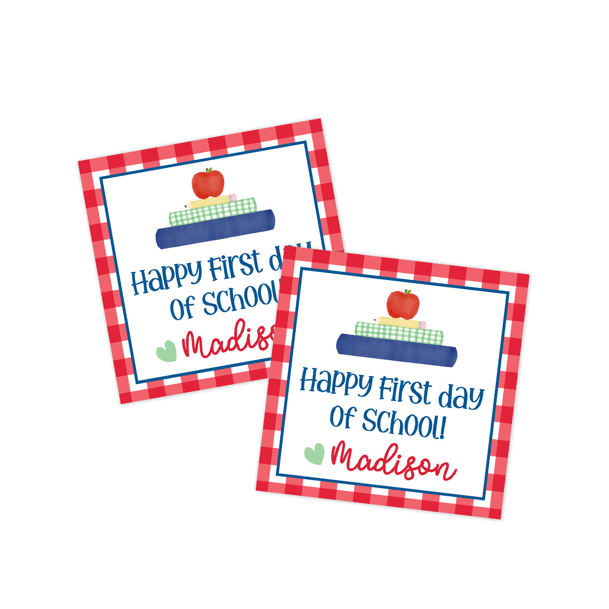 Happy First Day of School Red Check Books Gift Tag