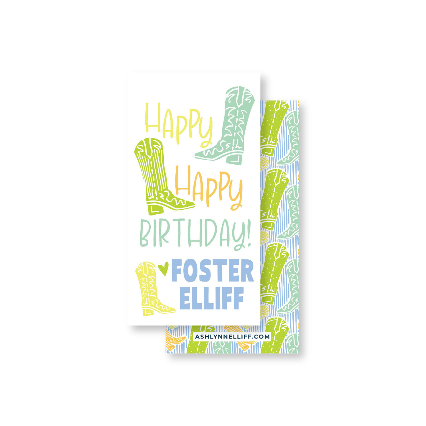 HBD Cowboy Boots Rectangle Gift Tag