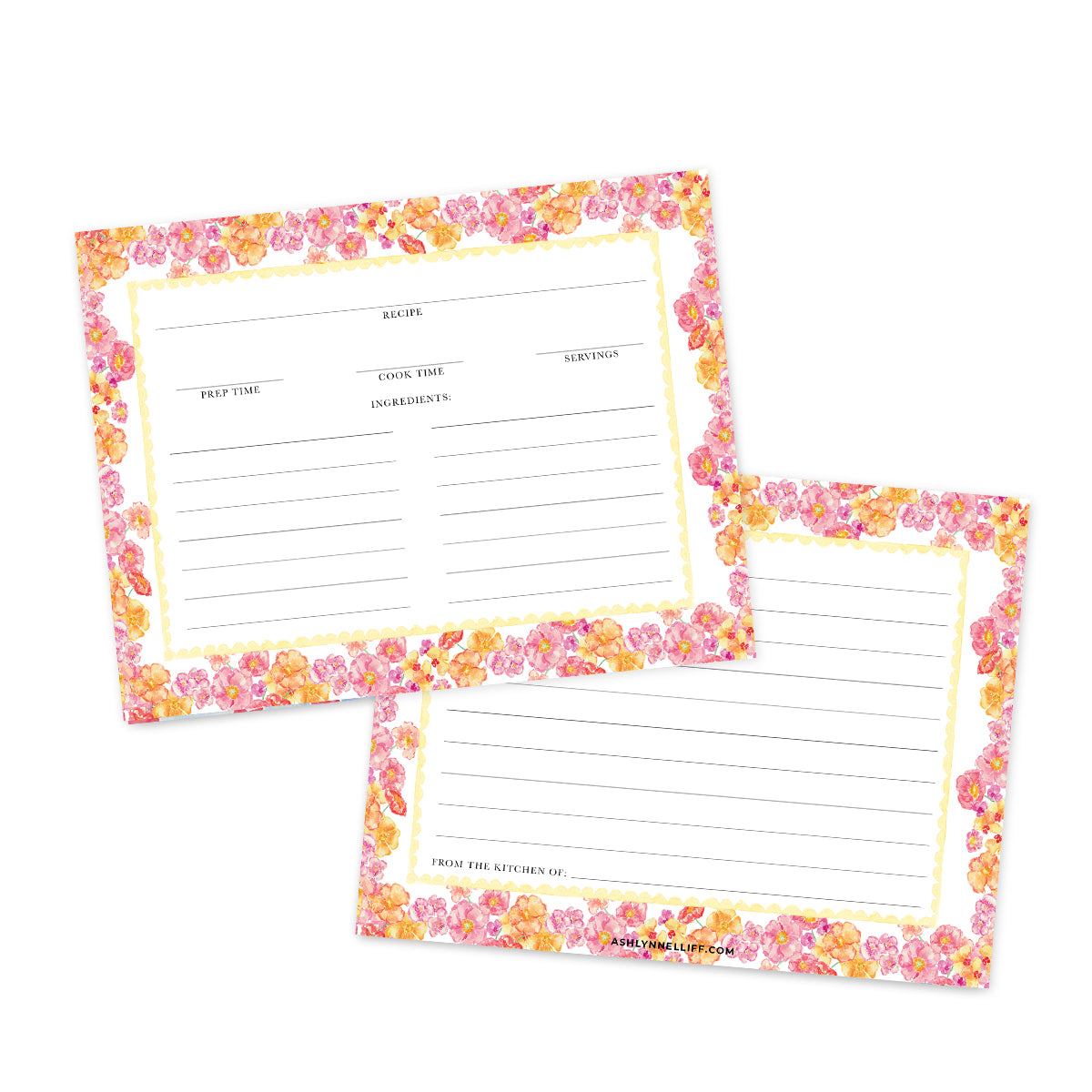 Floral Scalloped Recipe Cards
