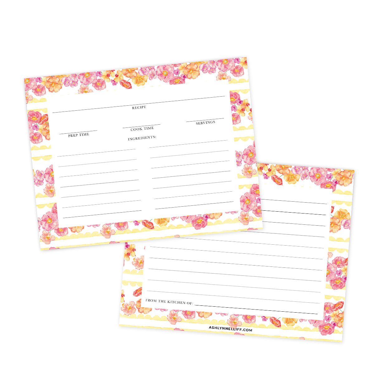 Floral Striped Recipe Cards