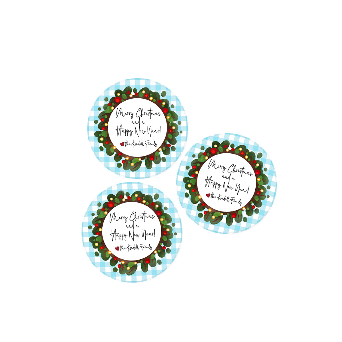 Gingham Wreath Holiday Stickers