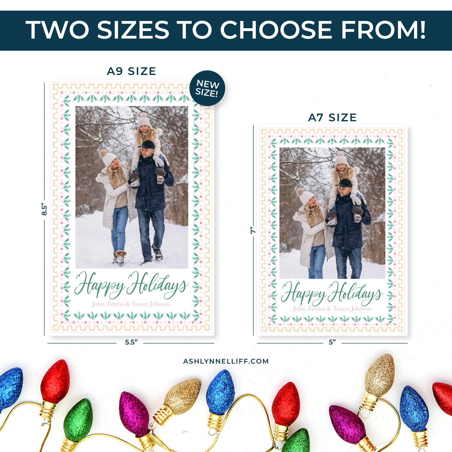 Light Pink & Green Christmas Cards