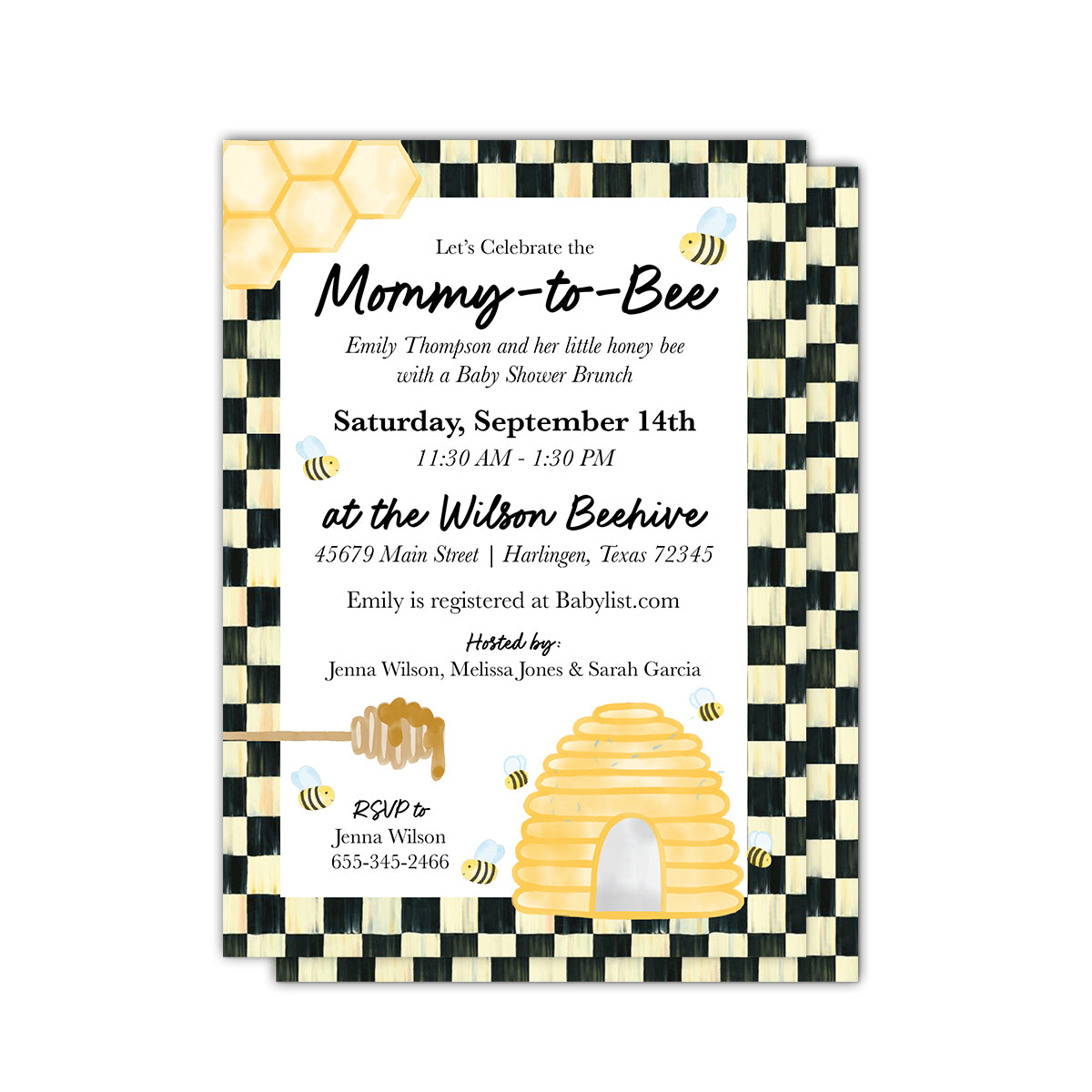 Honey Bee Check Baby Shower Party Invitation