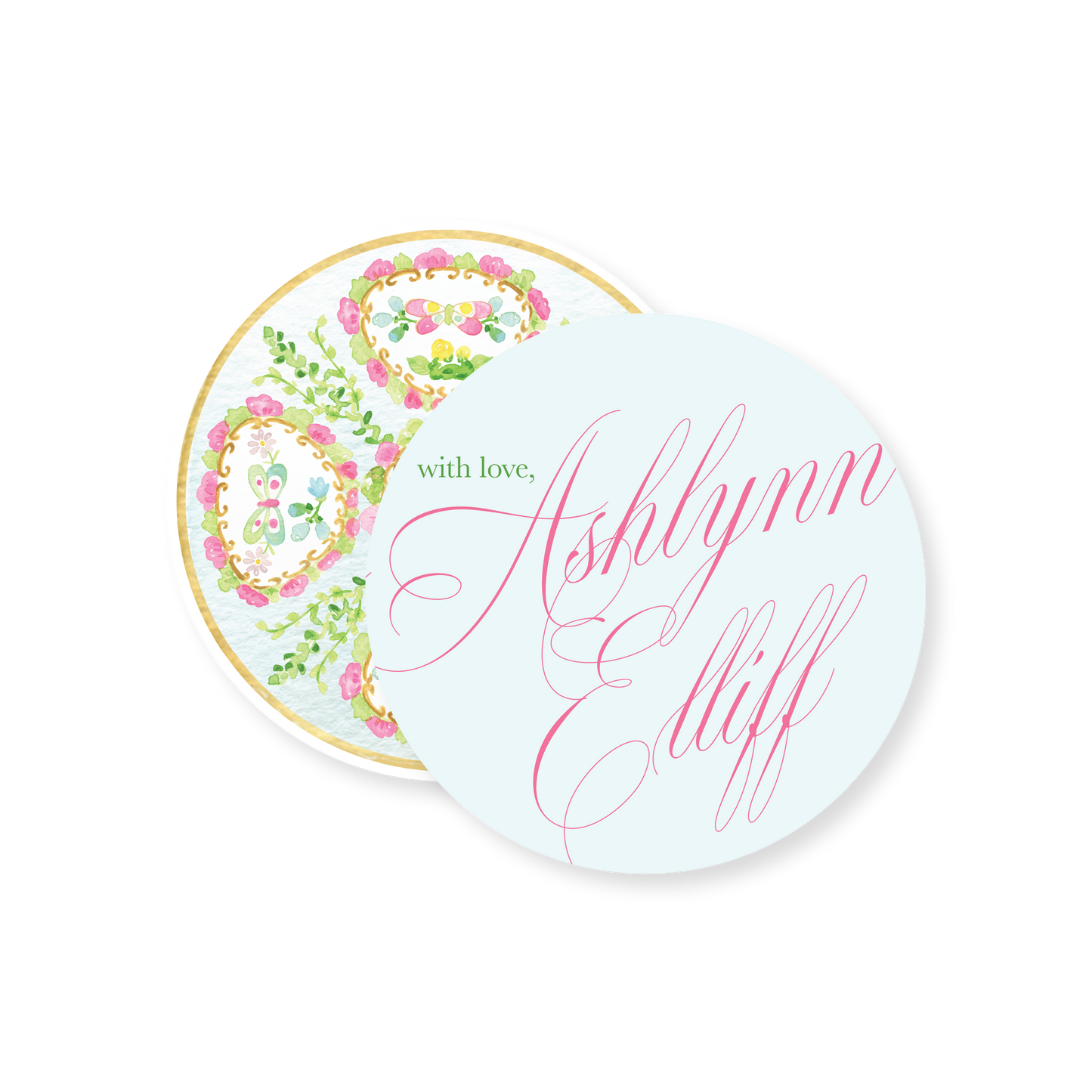 Rose Medallion Personalized Circle Gift Tag