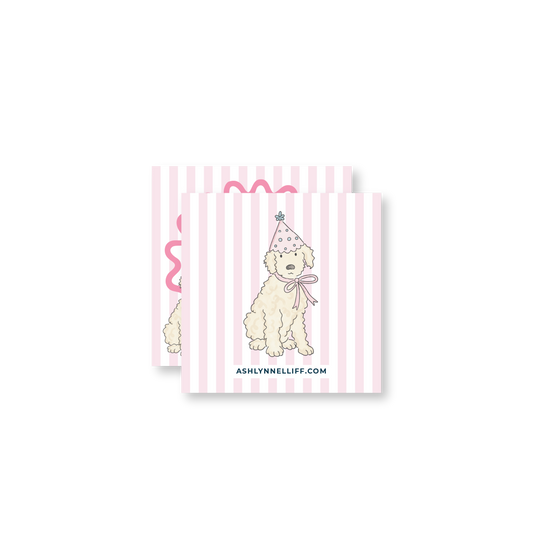 Pink Birthday Dog Striped Gift Tag