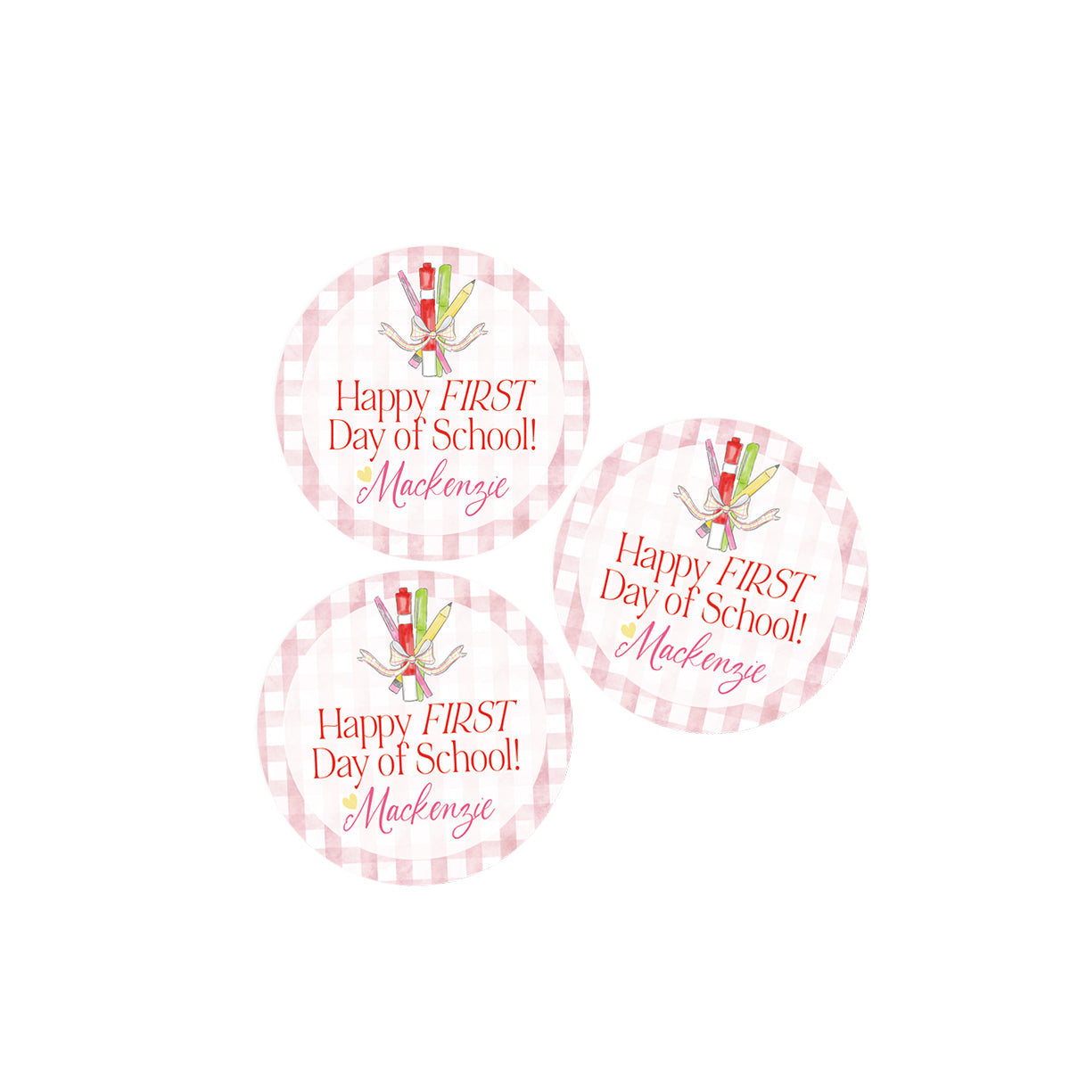 Happy First Day of School Pink Gingham Stickers