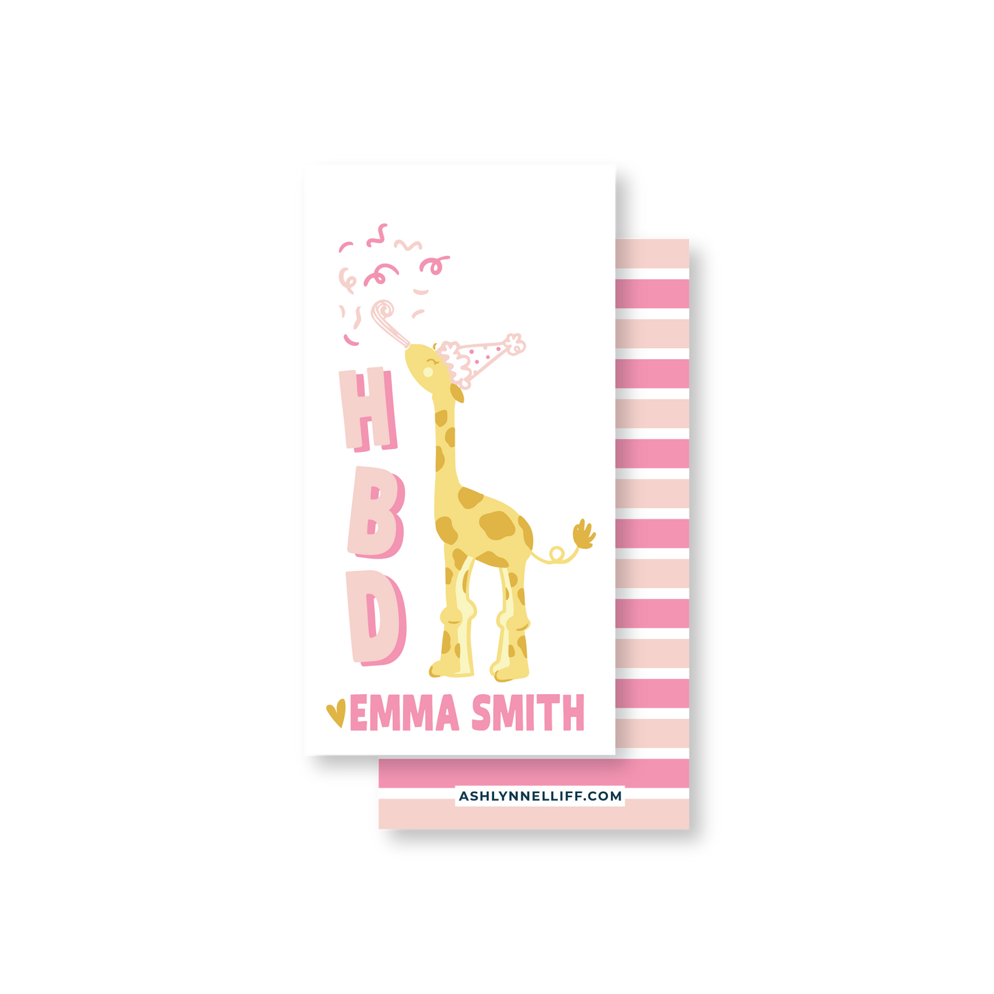 HBD Party Giraffe Pink Rectangle Gift Tag