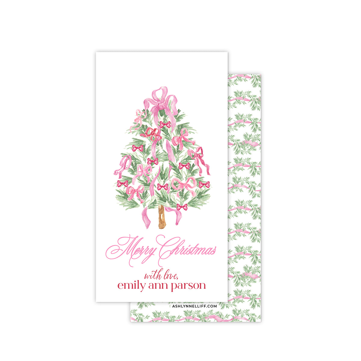 Pink Tree Rectangle Holiday Gift Tag