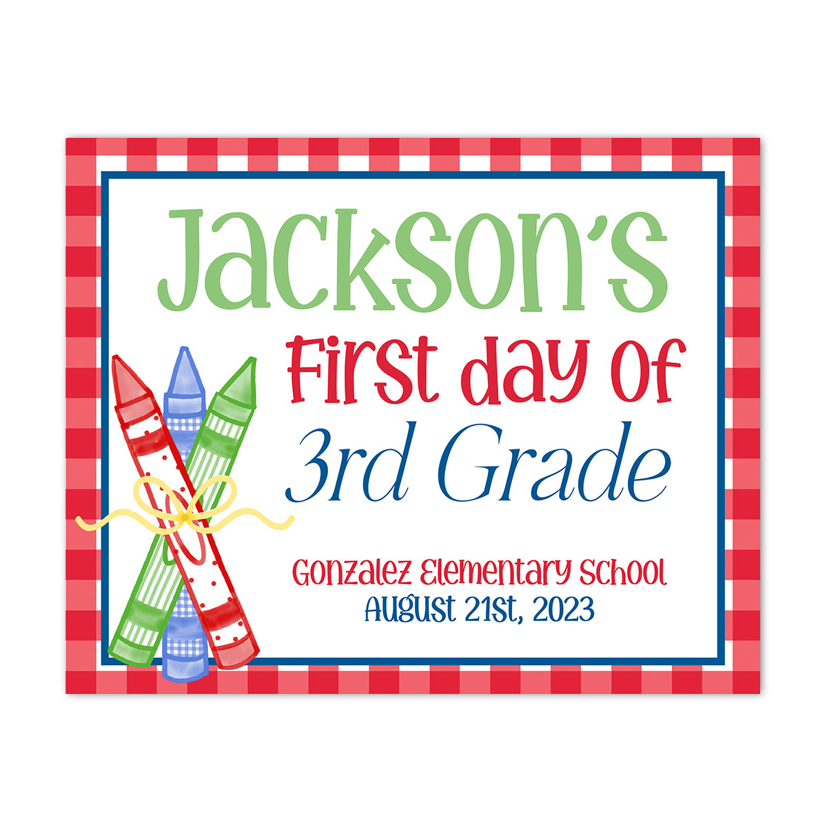 Back to School Sign Pink Red Check Crayon