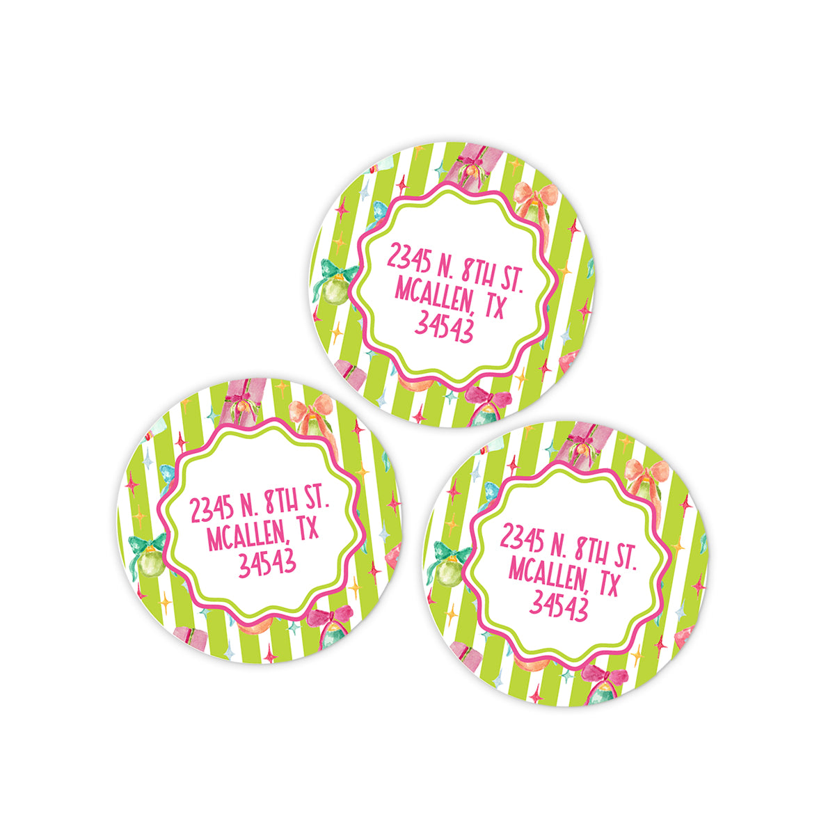 Stripes & Ornaments Return Address Holiday Stickers