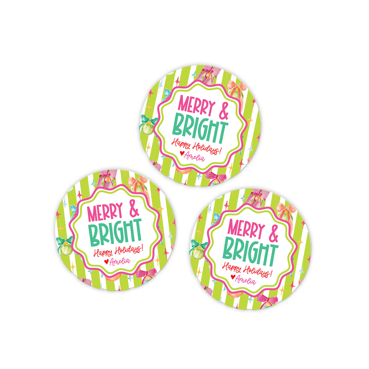 Ornaments & Stripes Holiday Stickers