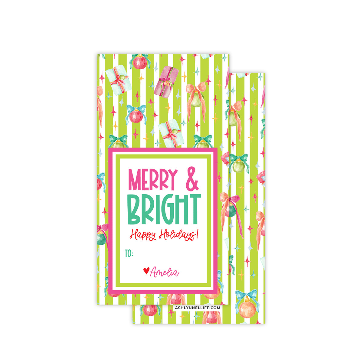 Stripes & Ornaments Rectangle Holiday Gift Tag