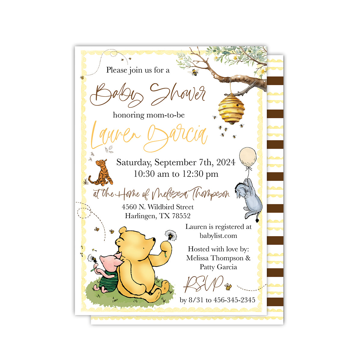 Pooh Bear Baby Shower Party Invitation