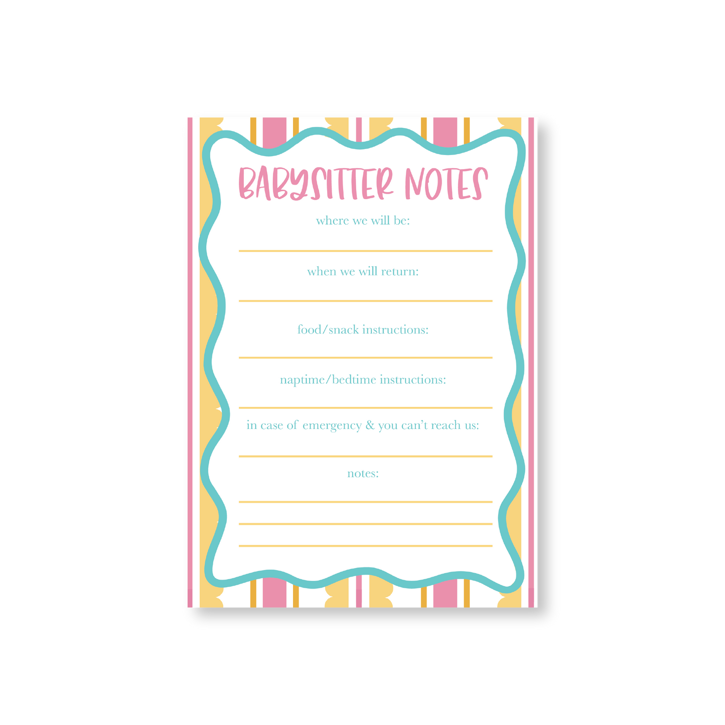 Babysitter Notes Striped Notepad