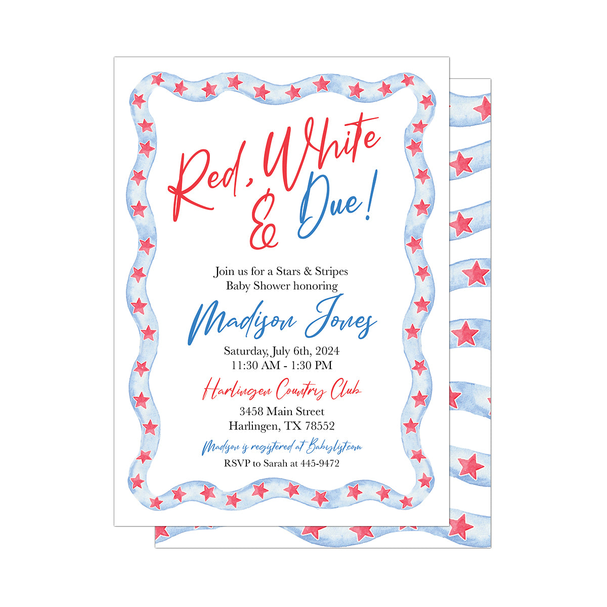 Red, White & Due Baby Shower Party Invitation
