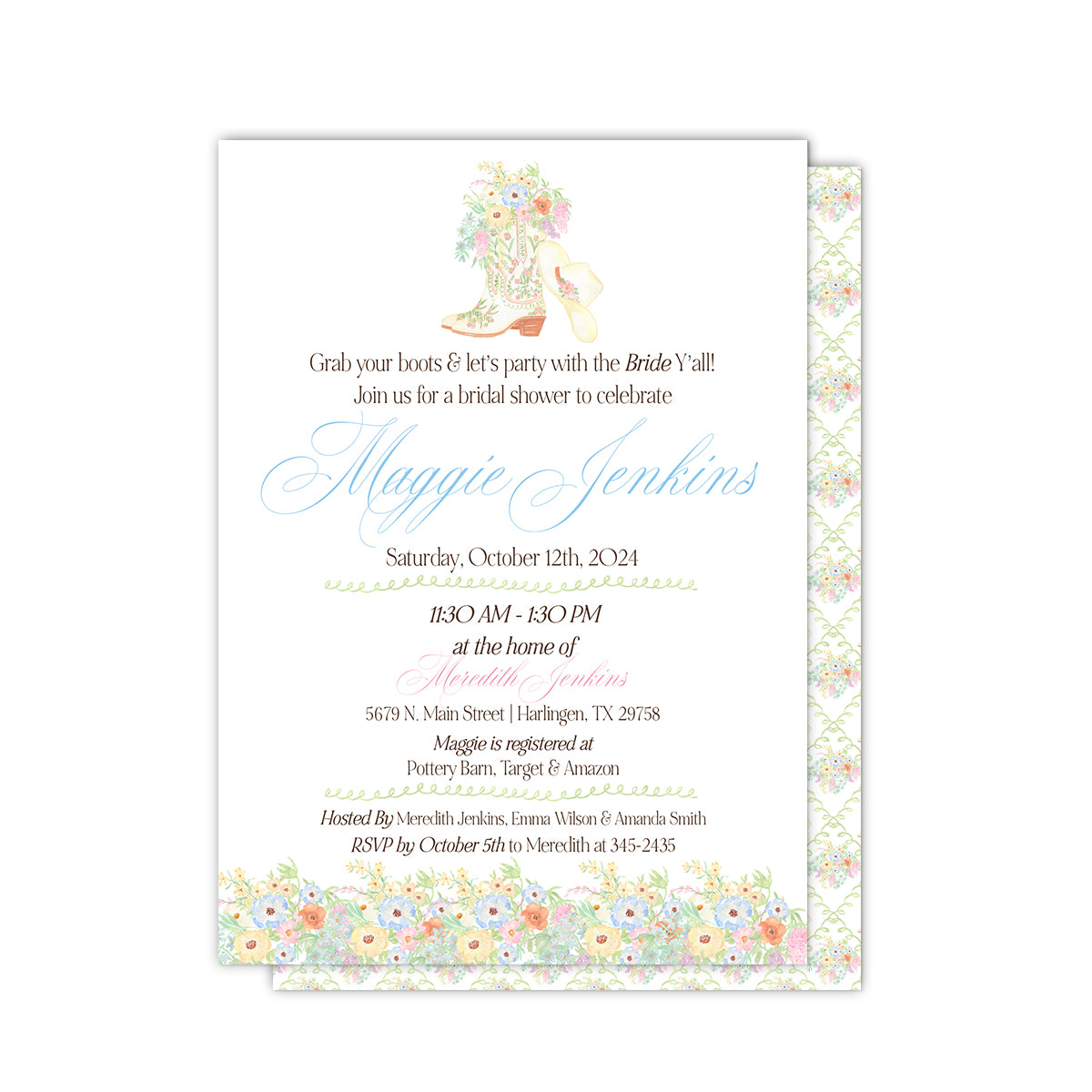 Western Floral Bridal Shower Party Invitation