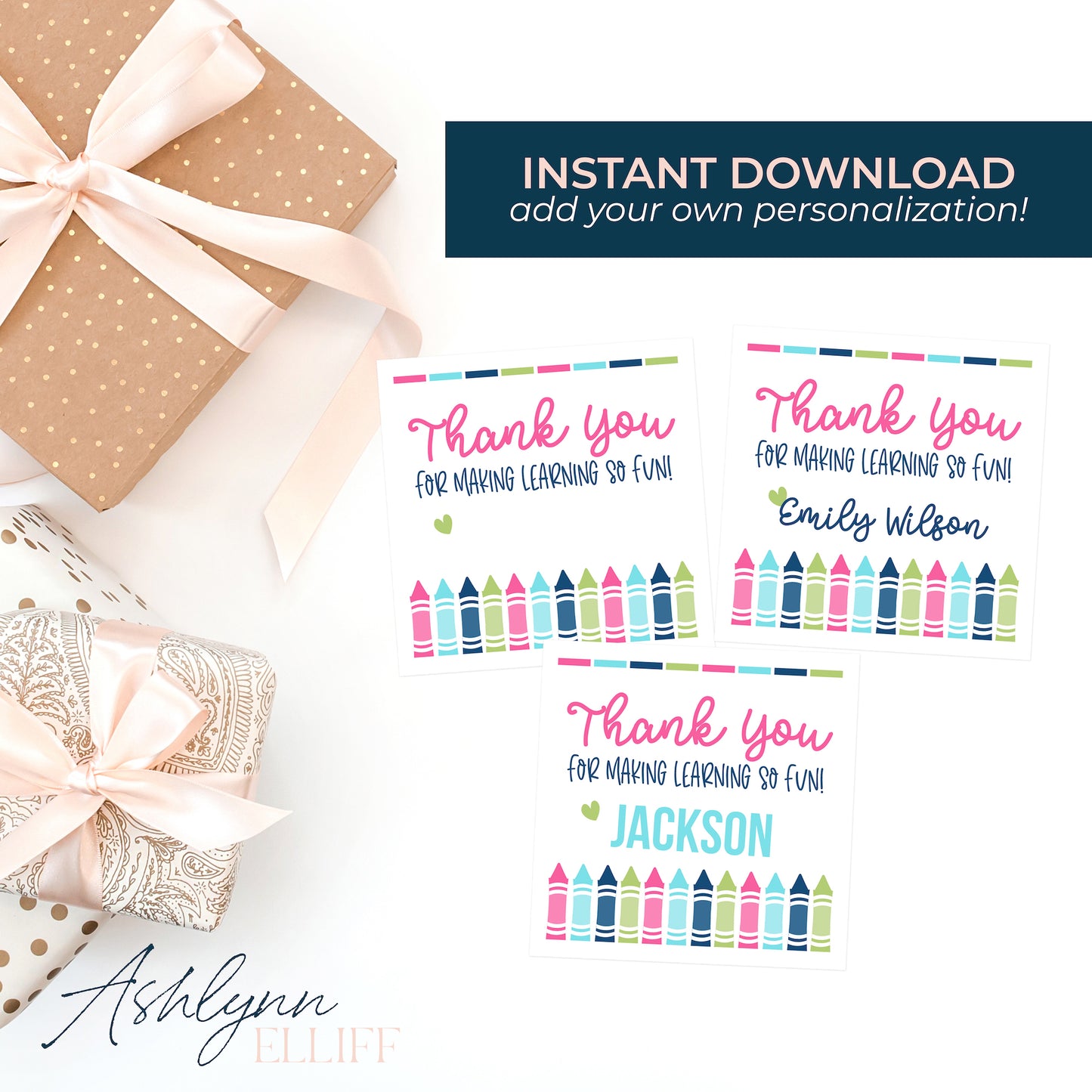 Printable (Instant Download) Teacher Appreciation Crayons Gift Tags