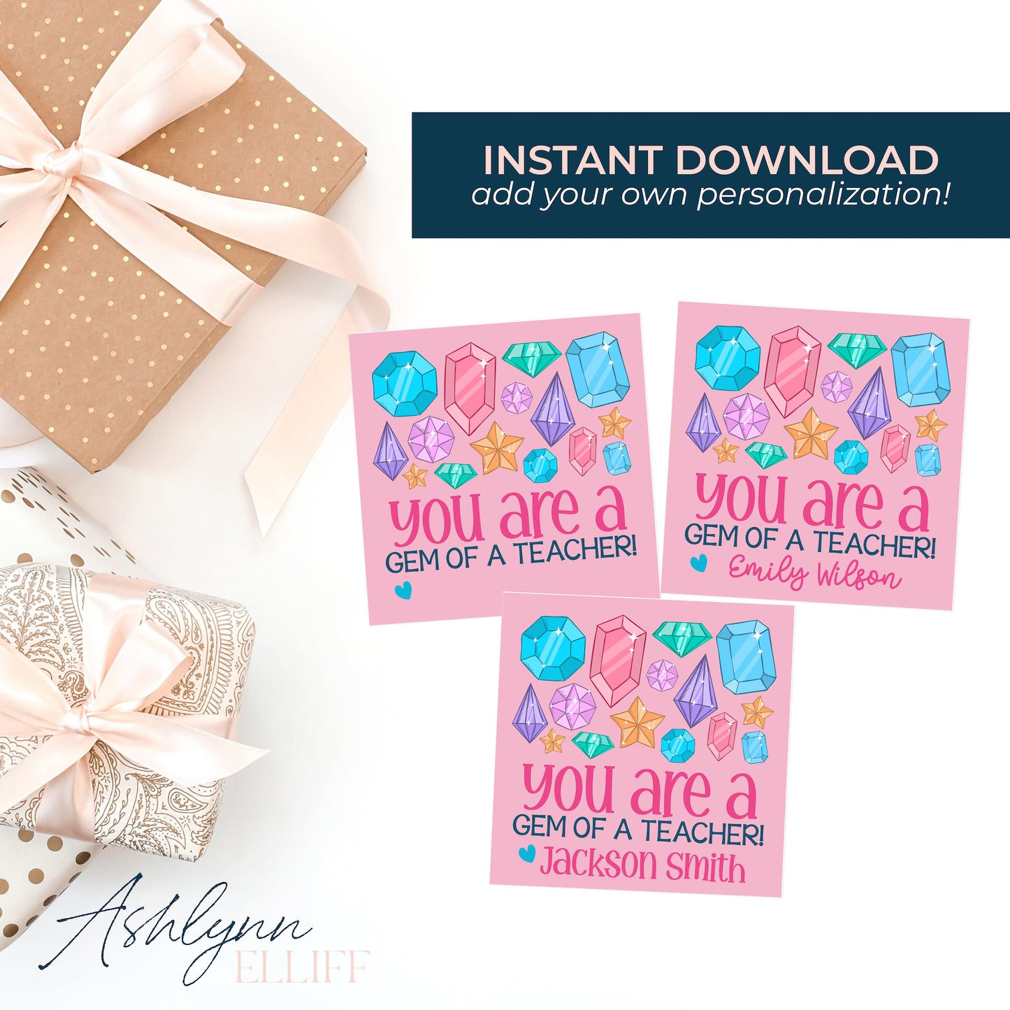 Printable (Instant Download) Teacher Appreciation Gem Gift Tags