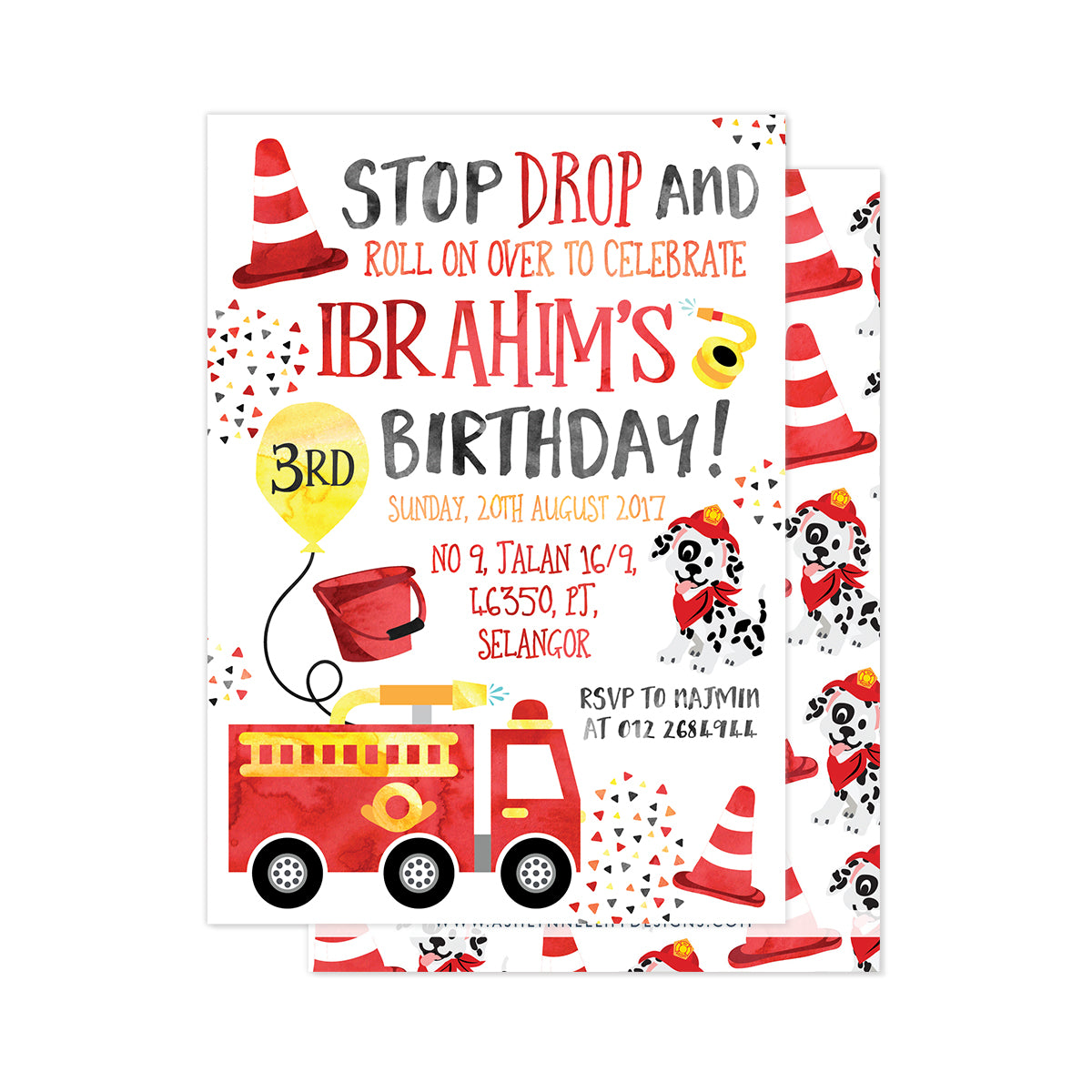 Stop, Drop & Roll (Fire Truck) Party Invitation