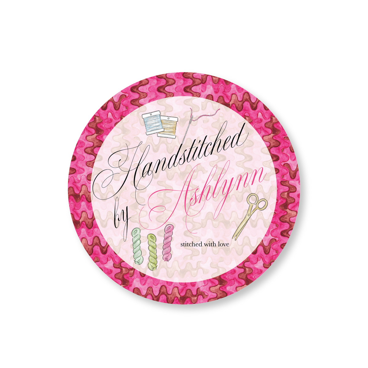 Handstitched by Needlepoint Zig Zag Circle Gift Tag