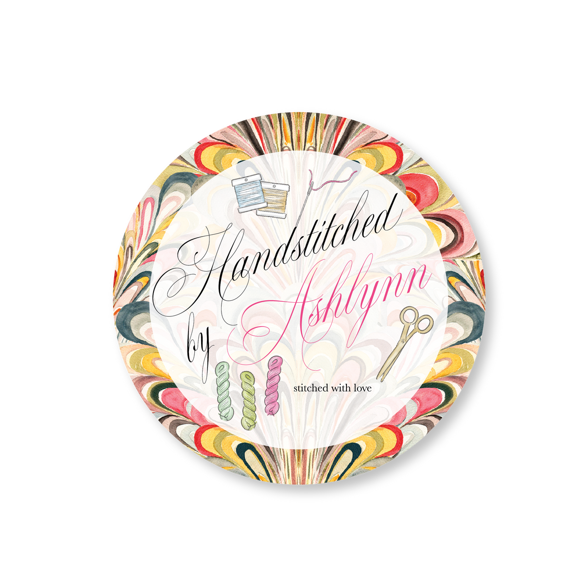 Handstitched by Needlepoint Swirl Circle Gift Tag