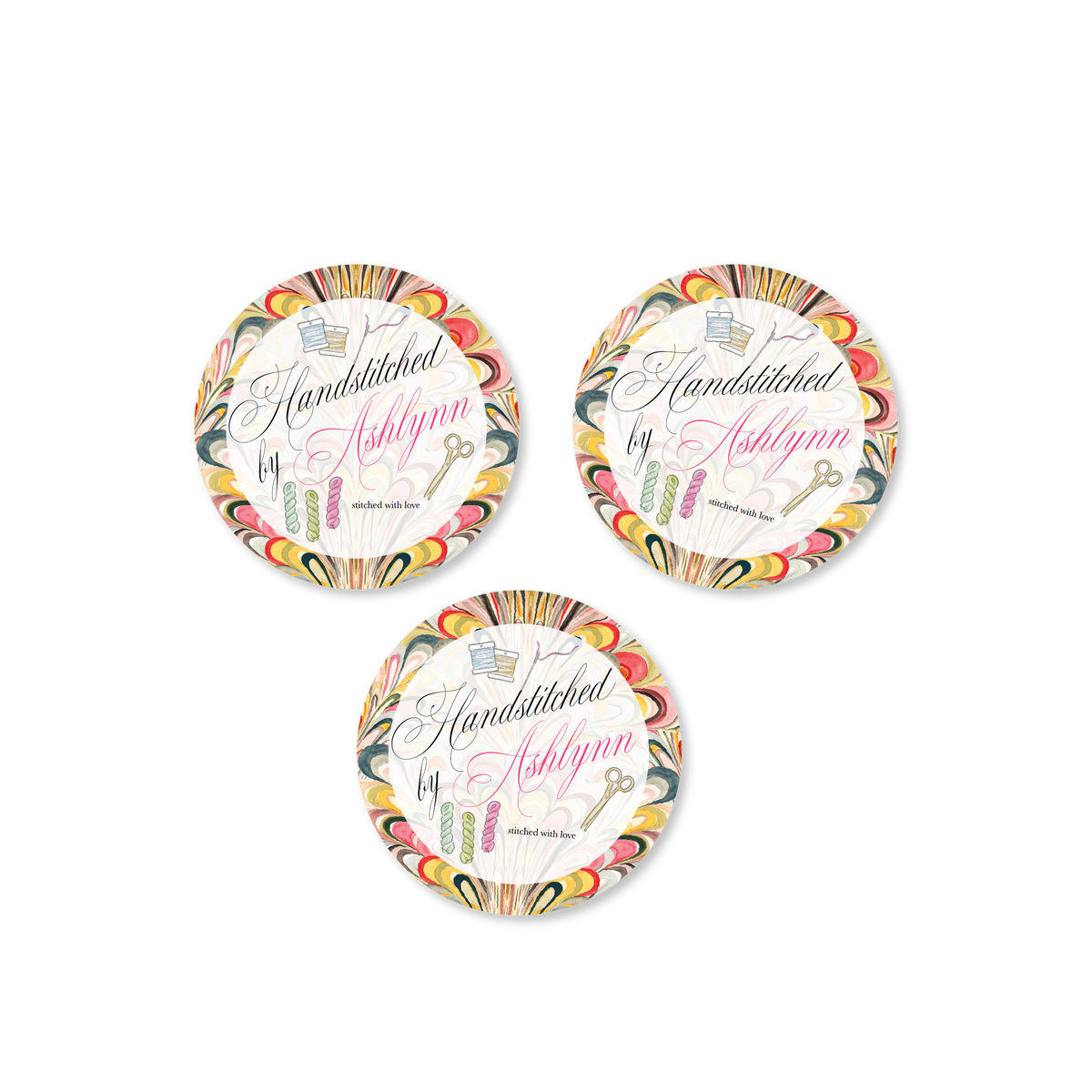 Handstiched by Needlepoint Swirl Stickers