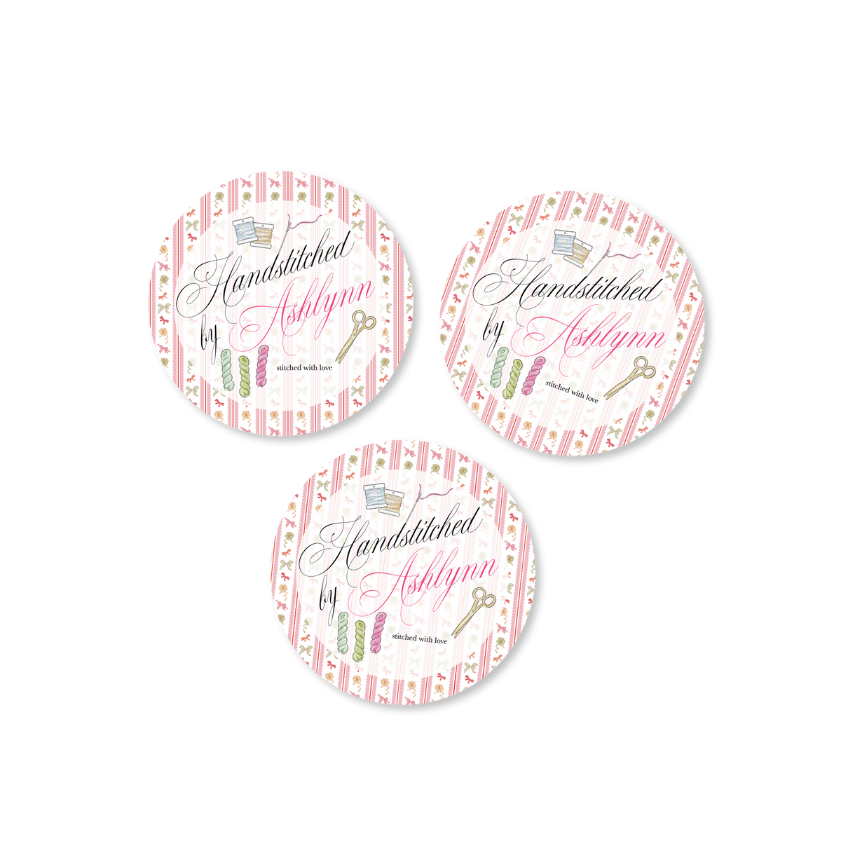 Handstiched by Needlepoint Bows Stickers