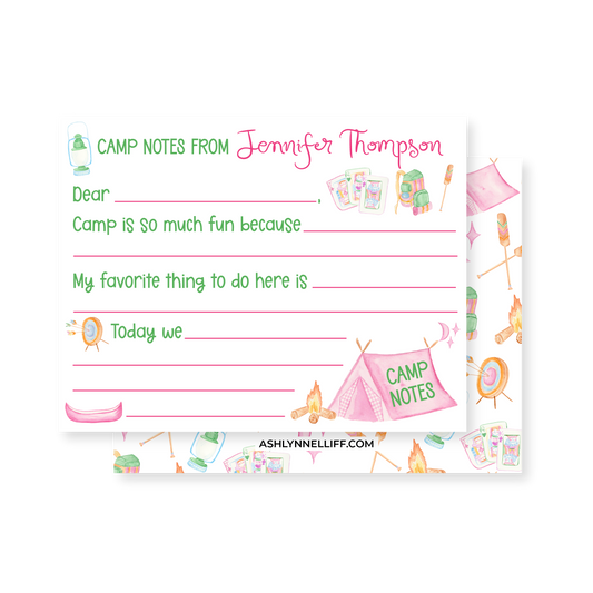 Camp Fill-in-the-Blank Pink Stationery