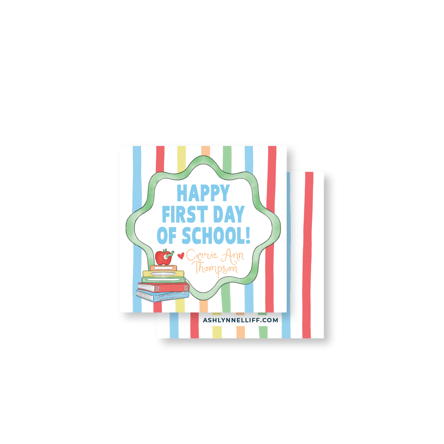 First Day of School Books & Worm Striped Gift Tag