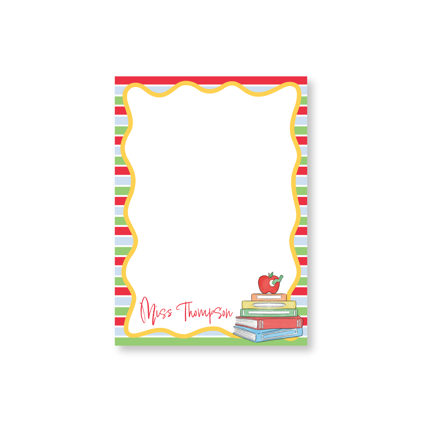 Teacher Striped Books & Worm Notepad