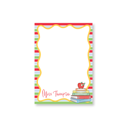 Teacher Striped Books & Worm Notepad