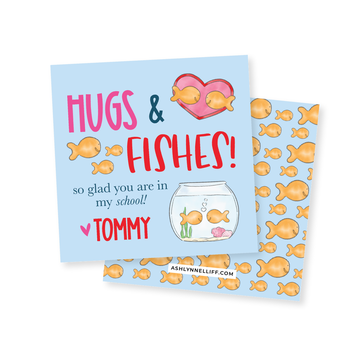 Hugs & Fishes (Goldfish) Valentines Tag