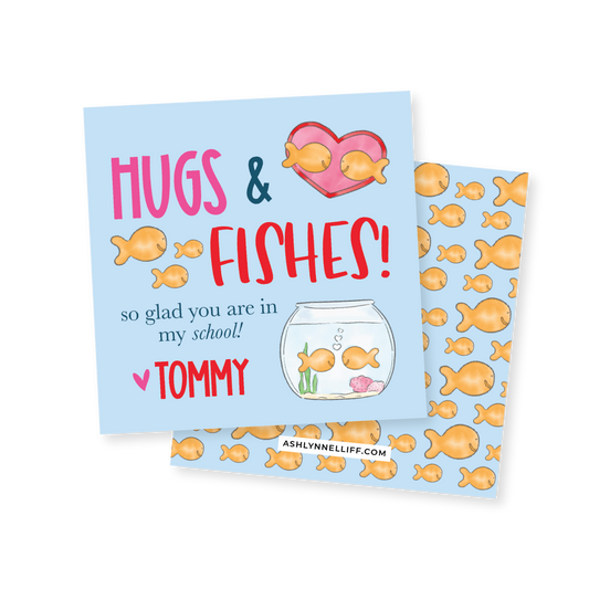 Hugs & Fishes (Goldfish) Valentines Tag