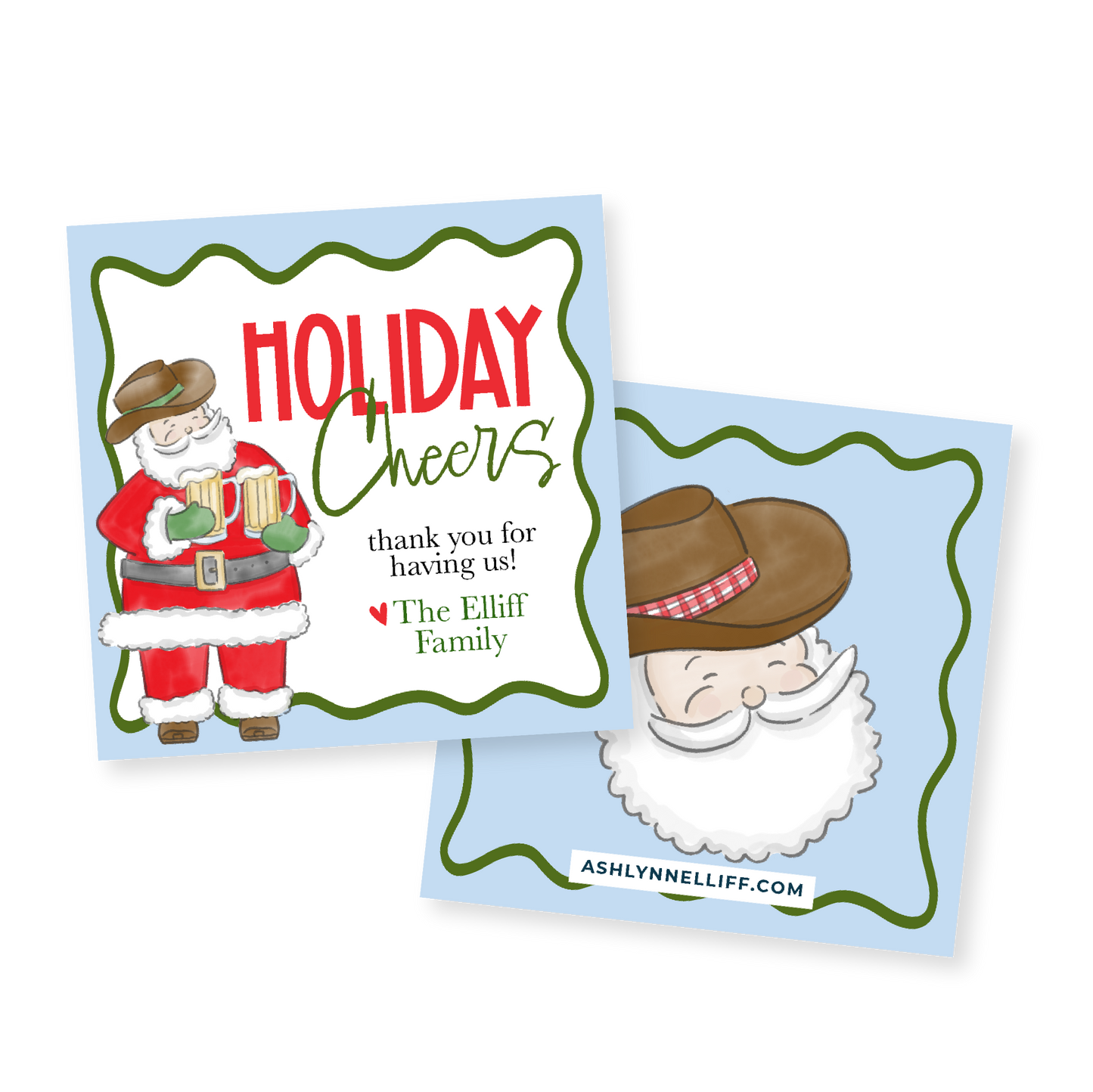 Holiday Cheers (Santas & Beer) Gift Tag