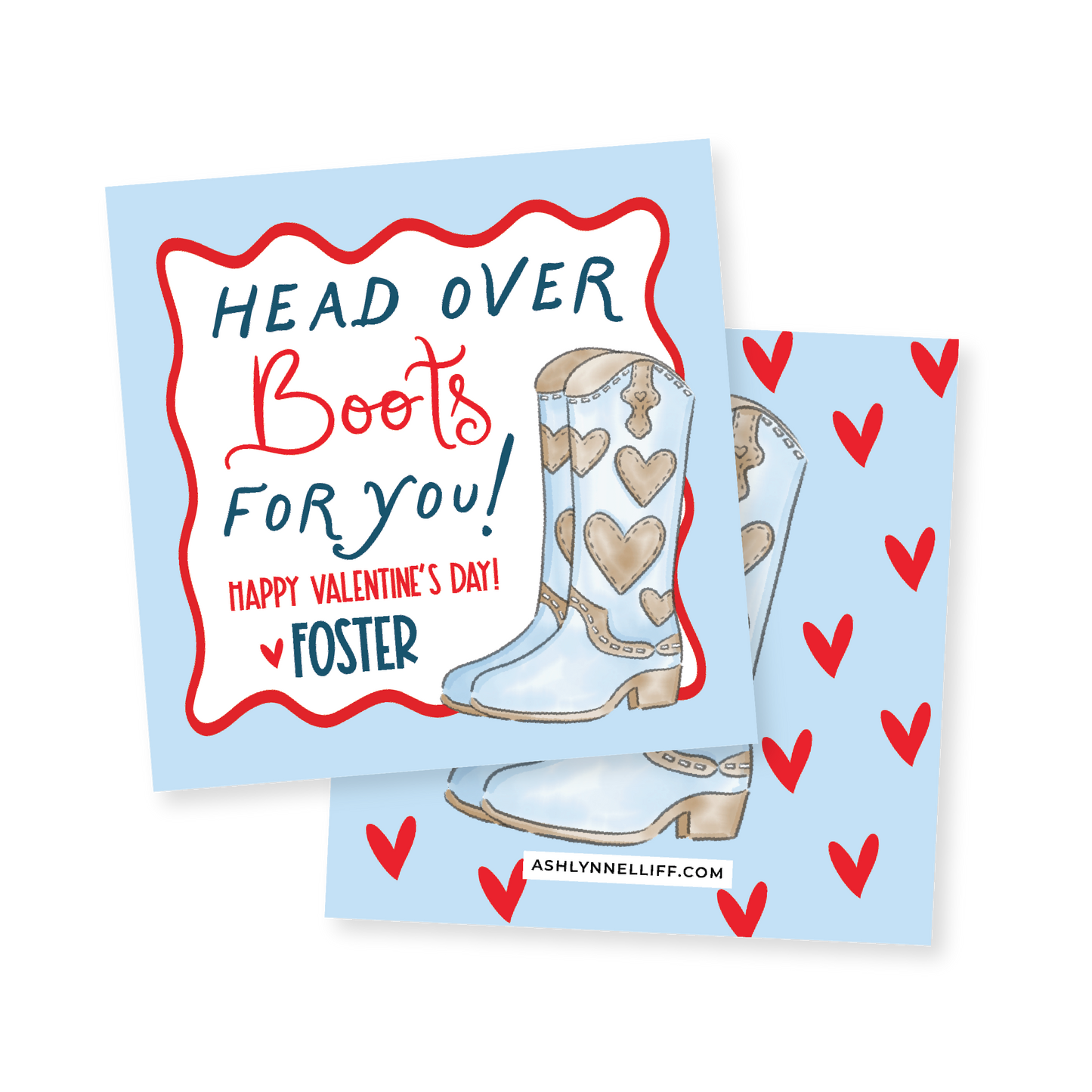 Head over Boots Blue Valentines Tag