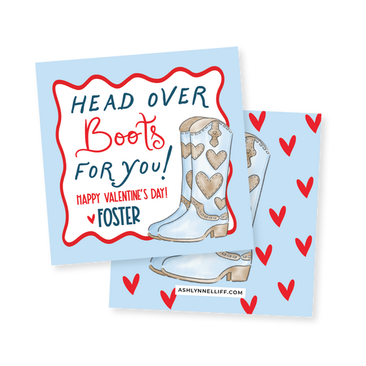 Head over Boots Blue Valentines Tag