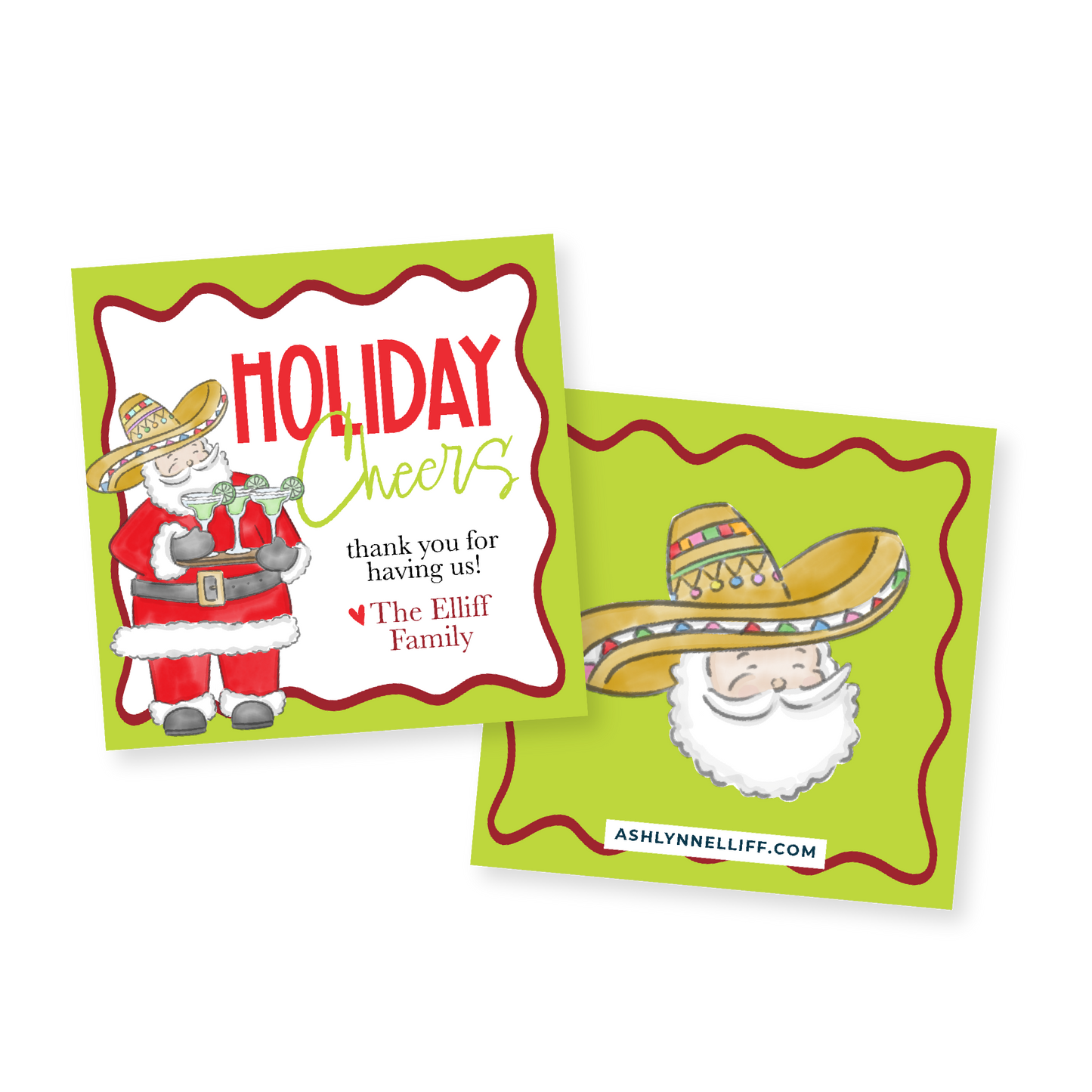 Fiesta Holiday Cheers (Santas & Margaritas) Gift Tag