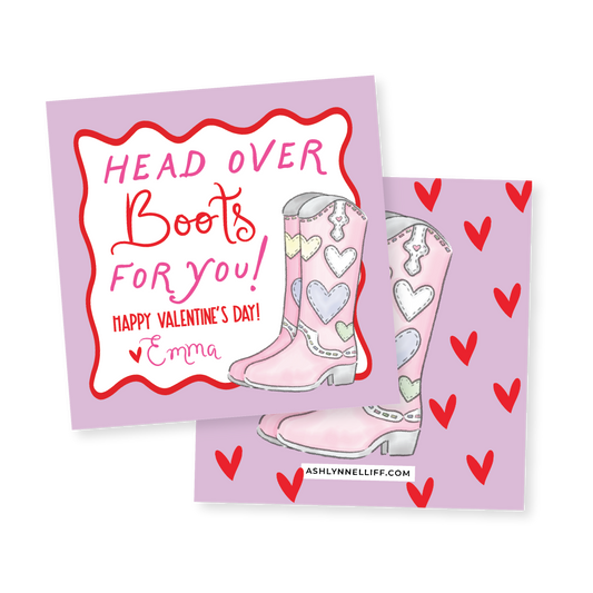 Head over Boots Pink Valentines Tag
