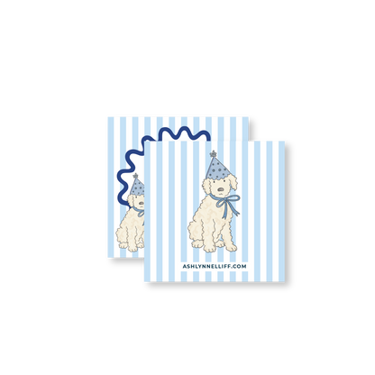 Blue Birthday Dog Striped Gift Tag