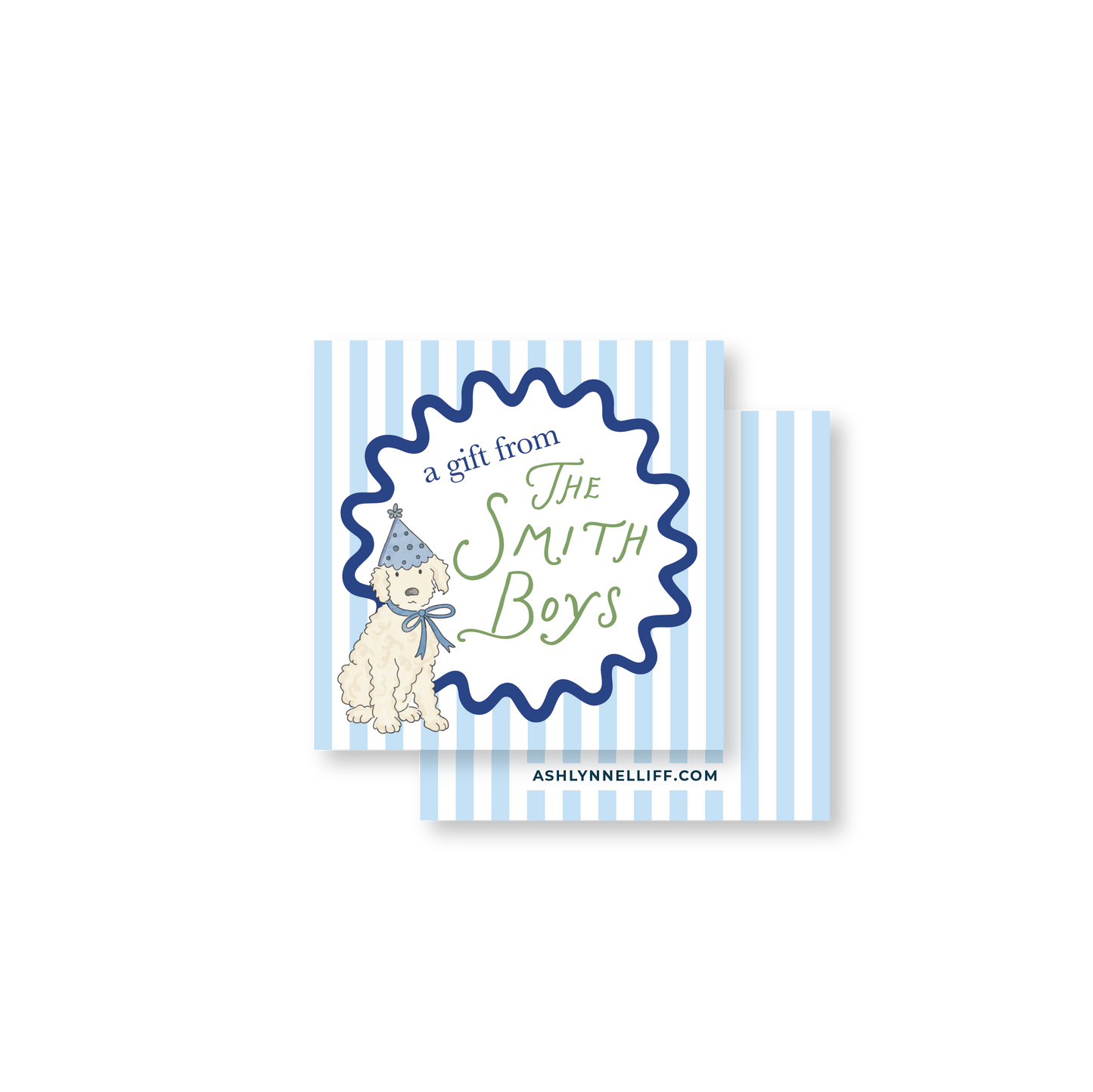 Blue Birthday Dog Striped Gift Tag