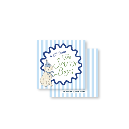 Blue Birthday Dog Striped Gift Tag