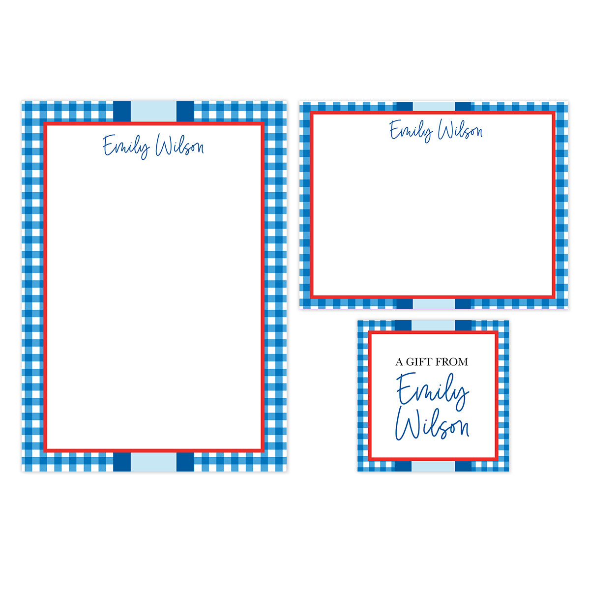 Blue Gingham (Notepad, Stationery & Gift Card) Gift Set