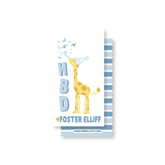 HBD Party Giraffe Blue Rectangle Gift Tag